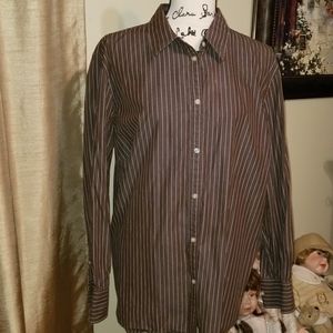 😎 Ralph Lauren Blouse with brown and white pinstripes.  Plus size for women